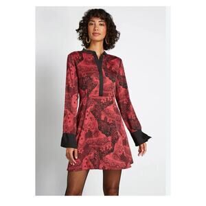 ModCloth Red&Black Retro Goddess Romance Long Sleeve Dress Sz.8